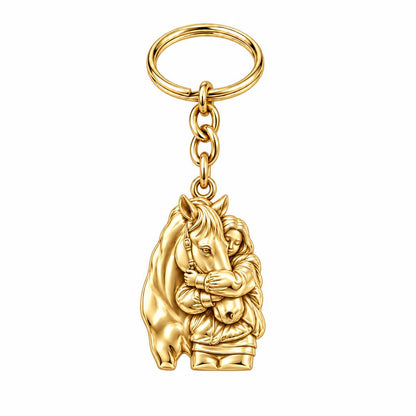 Horse Hug Charm Keychain – 18K gold, front view