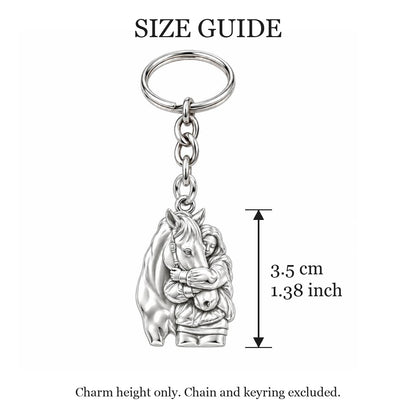 Horse Hug Charm Keychain – size guide, 3.5 cm (1.38 in) charm, chain and keyring excluded