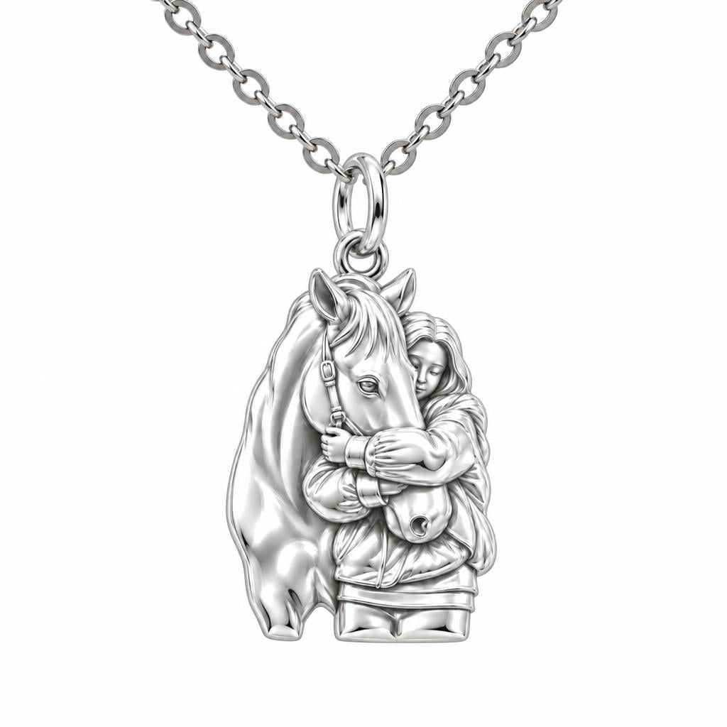 Horse Hug Charm Necklace Set – silver, front view