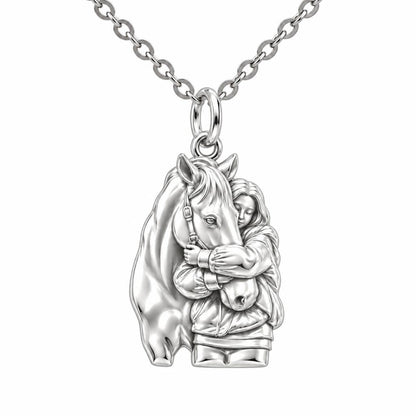 Horse Hug Charm Necklace Set – silver, front view