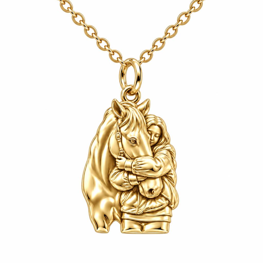 Horse Hug Charm Necklace Set – 18K gold, front view