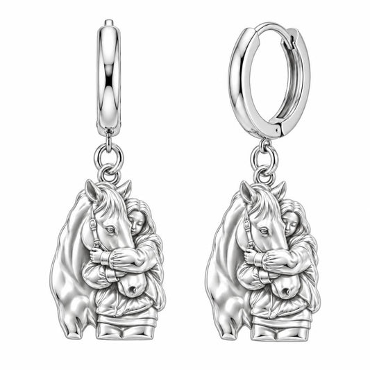 Horse Hug Huggie Charm Earrings – silver, front view