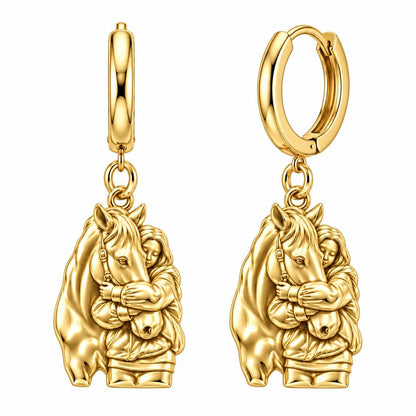 Horse Hug Huggie Charm Earrings – 18K gold, front view