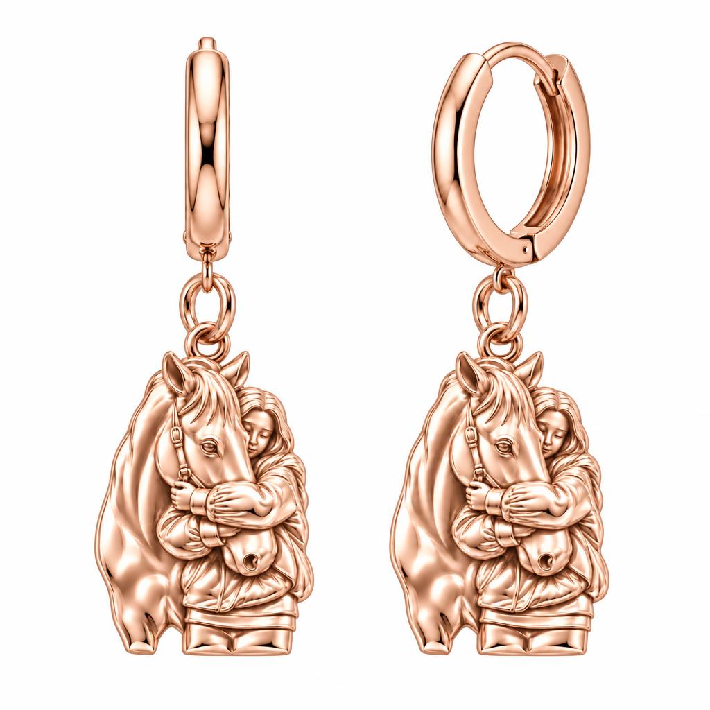 Horse Hug Huggie Charm Earrings – rose gold, front view