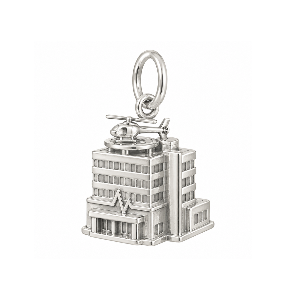 Hospital Tower and Helicopter Charm — Silver — 50-works-silver-20260916-19