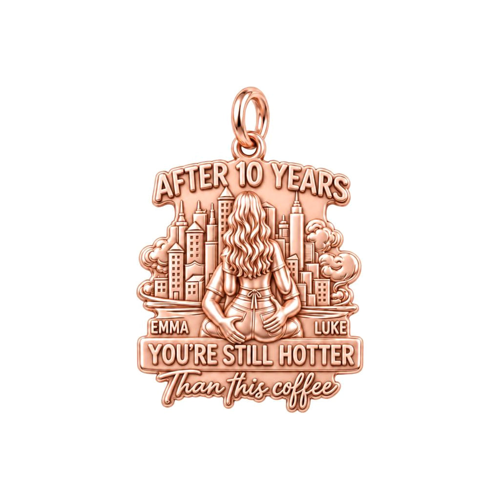 Hotter Than Coffee Charm Bracelet – Personalized Couple Gift – rose gold 3 cm charm, front view