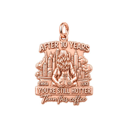 Hotter Than Coffee Charm Bracelet – Personalized Couple Gift – rose gold 3 cm charm, front view