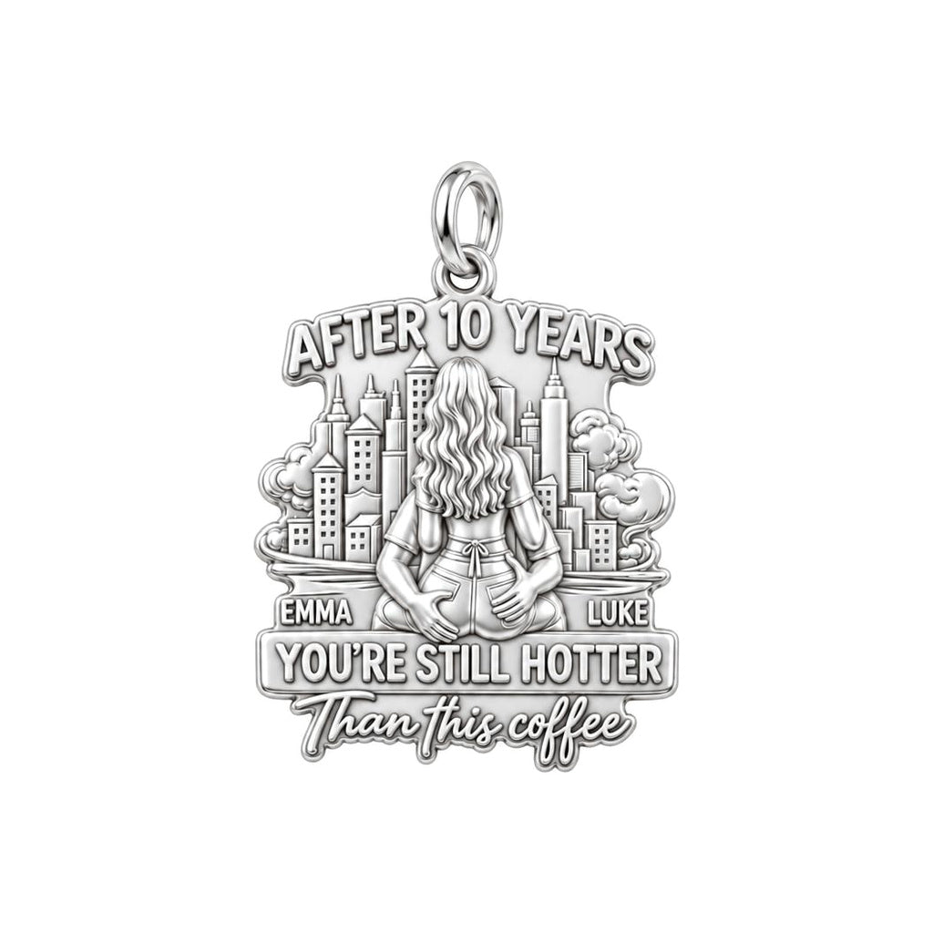 Hotter Than Coffee Charm Bracelet – Personalized Couple Gift – silver plated 3 cm charm, front view