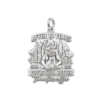 Hotter Than Coffee Charm Bracelet – Personalized Couple Gift – silver plated 3 cm charm, front view