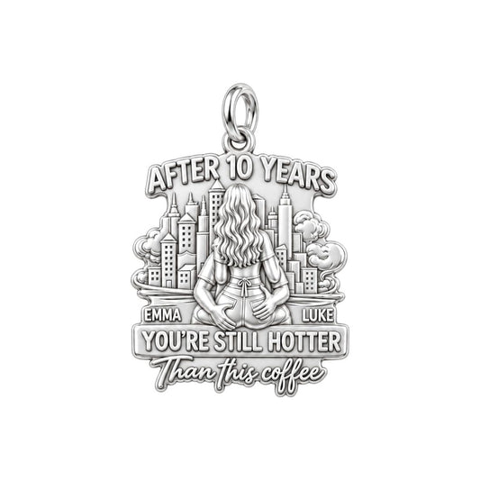 Hotter Than Coffee Charm Bracelet – Personalized Couple Gift – silver plated 3 cm charm, front view