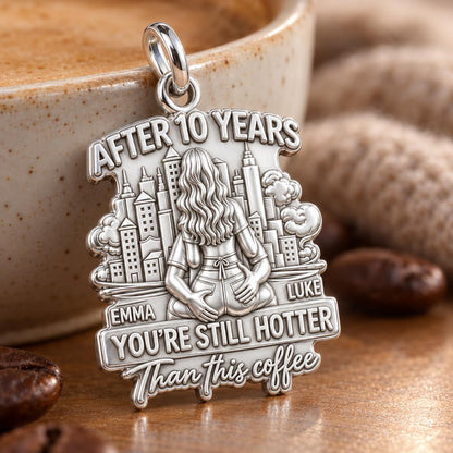 Hotter Than Coffee Charm Bracelet – Personalized Couple Gift – macro detail of the charm