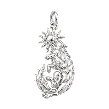 Howling Wolf and Sun Charm Bracelet – Personalized Son Gift – silver charm, front view