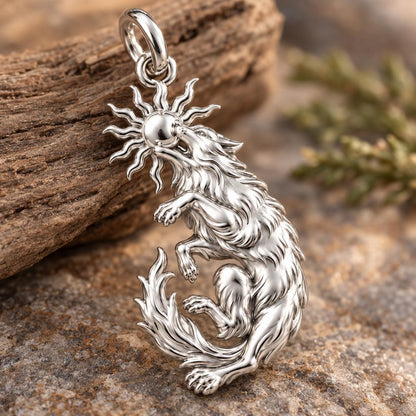 Howling Wolf and Sun Charm Bracelet – Personalized Son Gift – macro detail of the charm