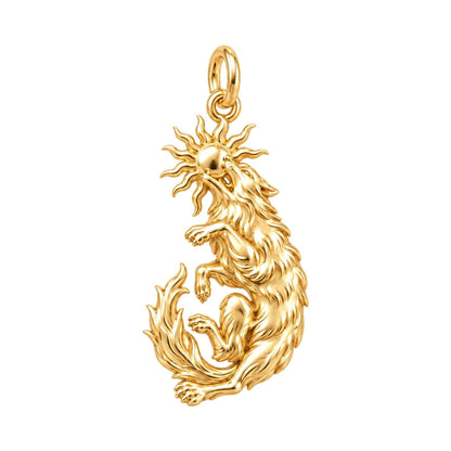 Howling Wolf and Sun Charm Bracelet – Personalized Son Gift – 18K gold charm, front view