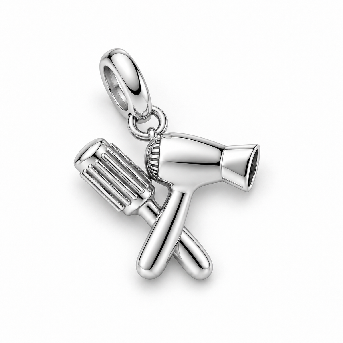Blow Dryer & Round Brush Dangle Charm | macro | sha256:f148405aa11b1c609d3f56a79ccbc27e18099ee16eed046418447a2c408ea786