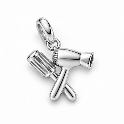 Blow Dryer & Round Brush Dangle Charm | macro | sha256:f148405aa11b1c609d3f56a79ccbc27e18099ee16eed046418447a2c408ea786
