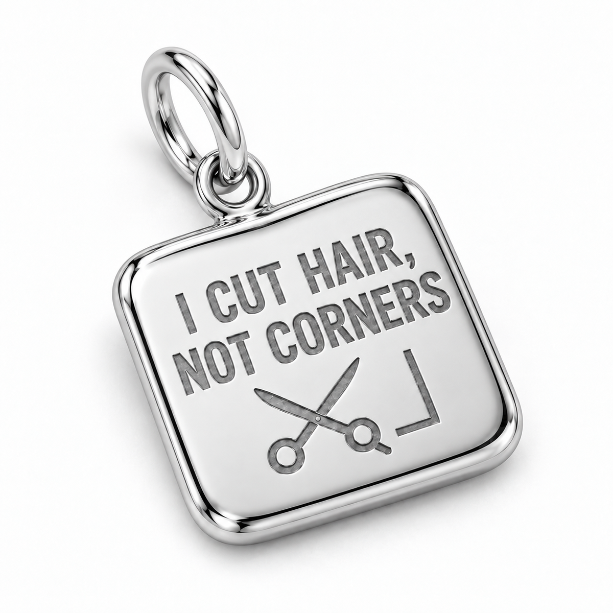 I Cut Hair, Not Corners Dangle Charm | macro | sha256:3347d90a615cb050d65a2d17b192d74a91c58dcff79ef498c03847e13220821b