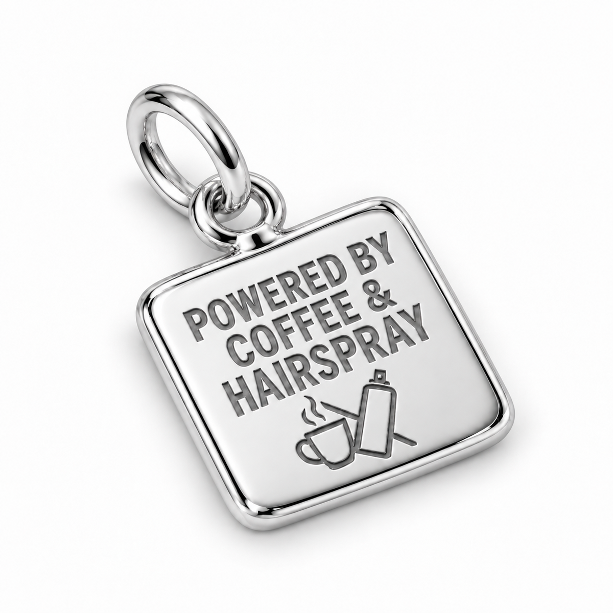 Powered by Coffee & Hairspray Dangle Charm | macro | sha256:af87f9273ddcd9cd10a697f67230c5c60110d97e4876a8c3f017a60427098d7e
