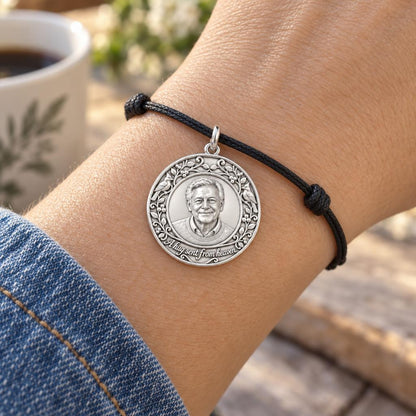 Hug From Heaven Cardinal Charm Bracelet – Personalized Memorial Gift – worn on the wrist on a black cord bracelet