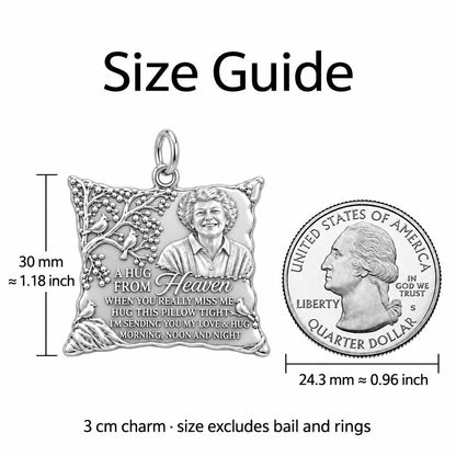 Hug From Heaven Charm Bracelet – Personalized Memorial Gift – size guide, 3 cm charm next to a quarter