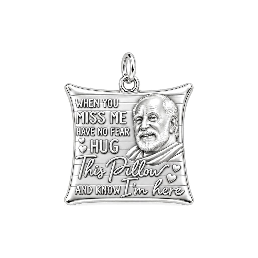 Hug This Pillow Portrait Charm Bracelet – Personalized Bereavement – silver plated 2 cm charm, front view