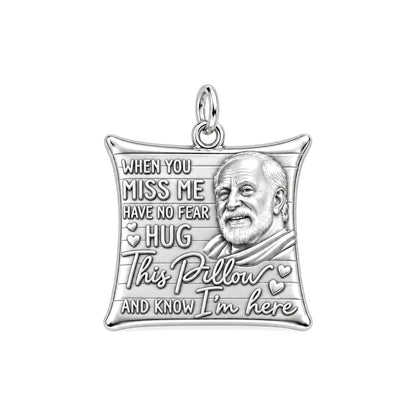 Hug This Pillow Portrait Charm Bracelet – Personalized Bereavement – silver plated 2 cm charm, front view