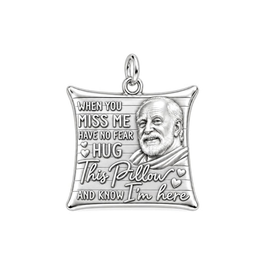 Hug This Pillow Portrait Charm Bracelet – Personalized Bereavement – silver plated 3 cm charm, front view