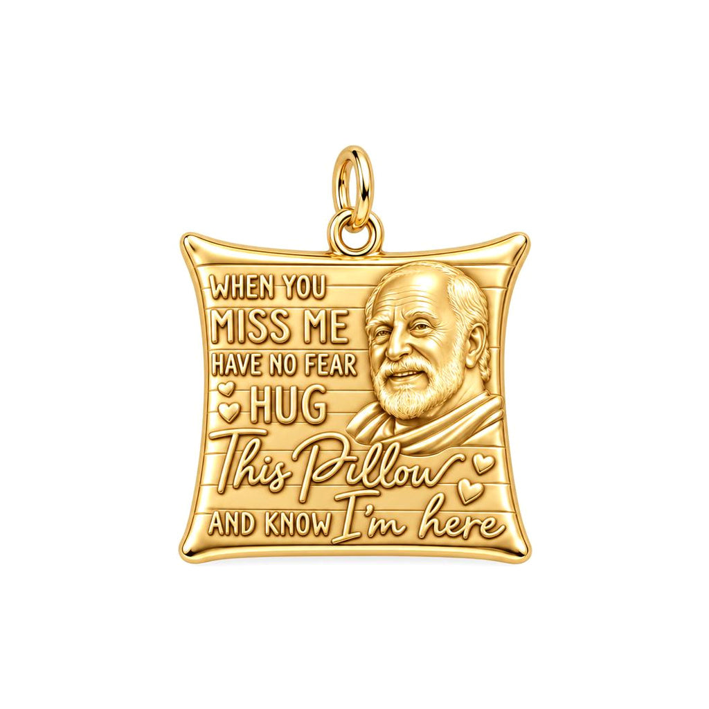 Hug This Pillow Portrait Charm Bracelet – Personalized Bereavement – 18K gold plated 2 cm charm, front view