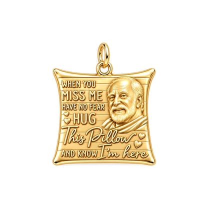 Hug This Pillow Portrait Charm Bracelet – Personalized Bereavement – 18K gold plated 2 cm charm, front view