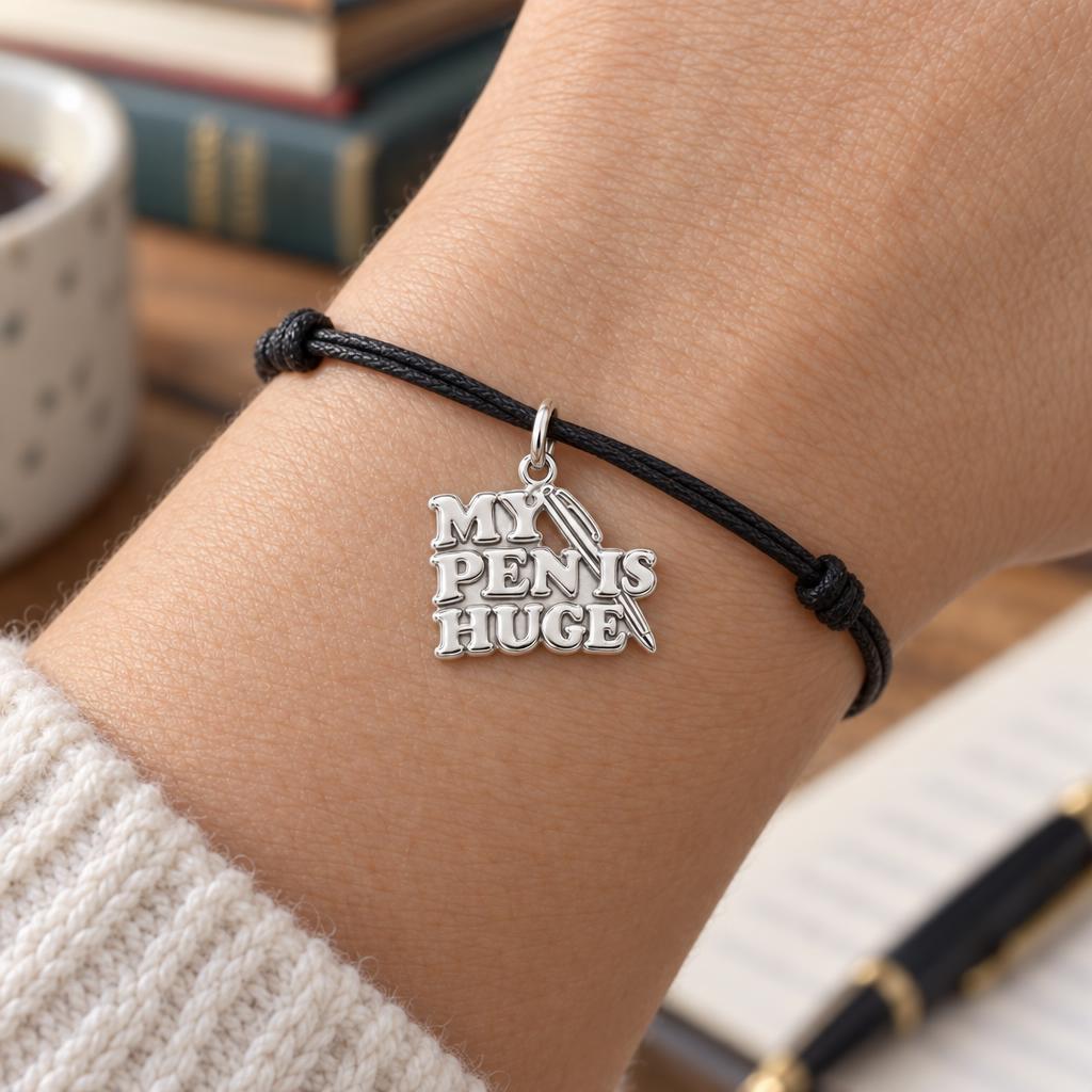 Huge Pen Writer Charm and Polyester Cord Bracelet Set