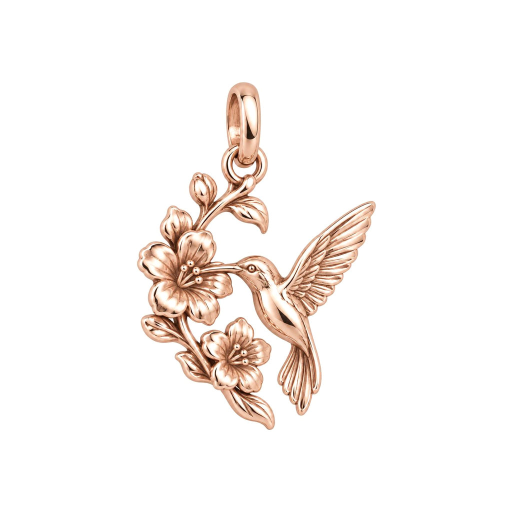 Hummingbird and Cherry Blossom Charm Bracelet – Personalized Mom Gift – rose gold charm, front view