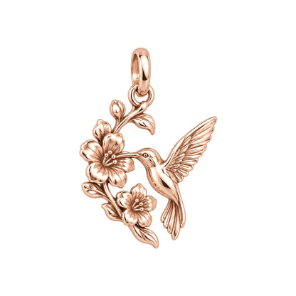 Hummingbird and Cherry Blossom Charm Bracelet – Personalized Mom Gift – rose gold charm, front view