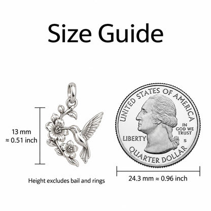 Hummingbird and Cherry Blossom Charm Bracelet – Personalized Mom Gift – size guide, 13 mm charm next to a quarter