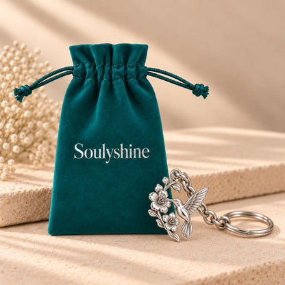 Hummingbird and Cherry Blossom Charm Keychain – Soulyshine velvet gift pouch