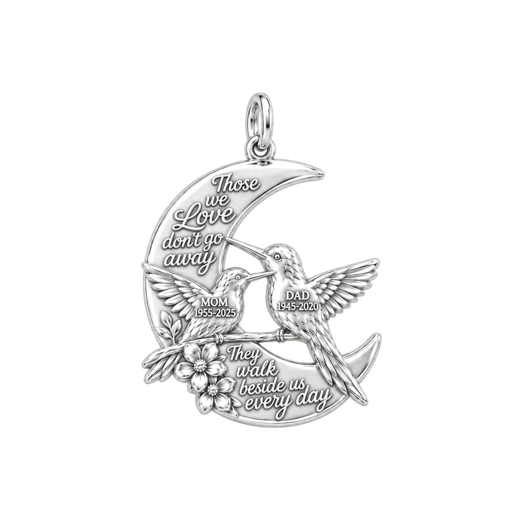 Hummingbird Moon Charm Bracelet – Personalized Memorial Gift – silver plated 3 cm charm, front view