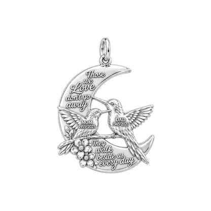 Hummingbird Moon Charm Bracelet – Personalized Memorial Gift – silver plated 3 cm charm, front view