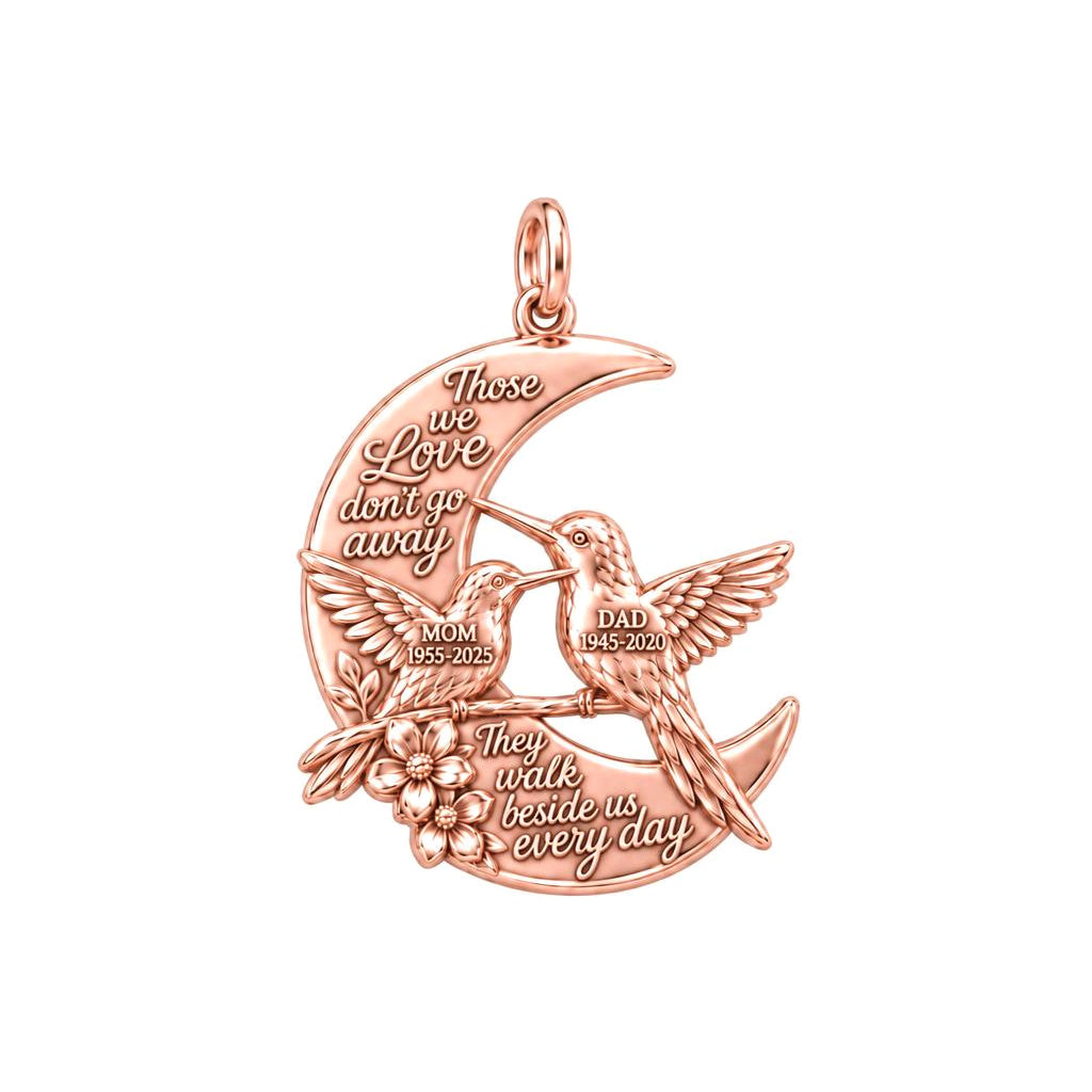 Hummingbird Moon Charm Bracelet – Personalized Memorial Gift – rose gold 3 cm charm, front view