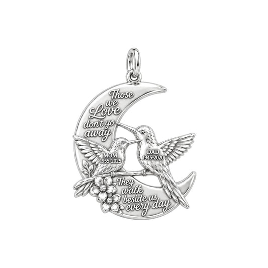 Hummingbird Moon Charm Bracelet – Personalized Memorial Gift – silver plated 3 cm charm, front view