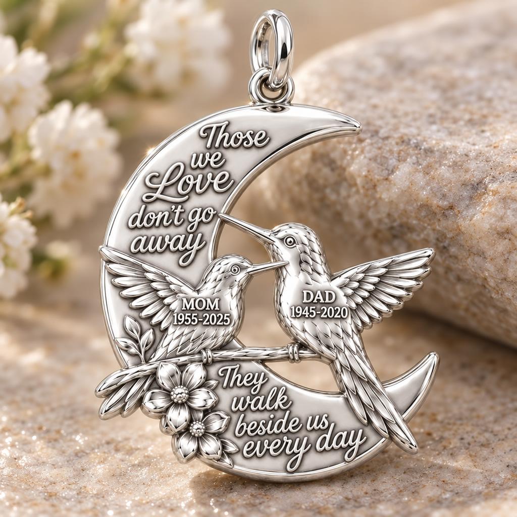 Hummingbird Moon Charm Bracelet – Personalized Memorial Gift – macro detail of the charm