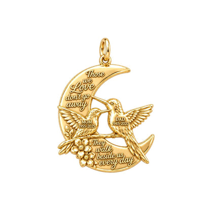 Hummingbird Moon Charm Bracelet – Personalized Memorial Gift – 18K gold plated 3 cm charm, front view