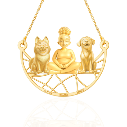 Soulyshine Personalized Girl And Her Pets Necklace - Husky/Labrador Retriever
