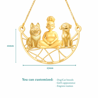 Soulyshine Personalized Girl And Her Pets Necklace - Husky/Labrador Retriever
