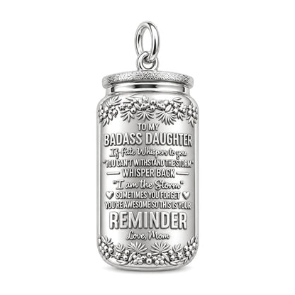 I Am The Storm Charm Bracelet – Personalized Daughter Gift – silver plated 3 cm charm, front view