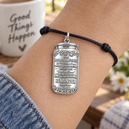 I Am The Storm Charm Bracelet – Personalized Daughter Gift – worn on the wrist on a black cord bracelet