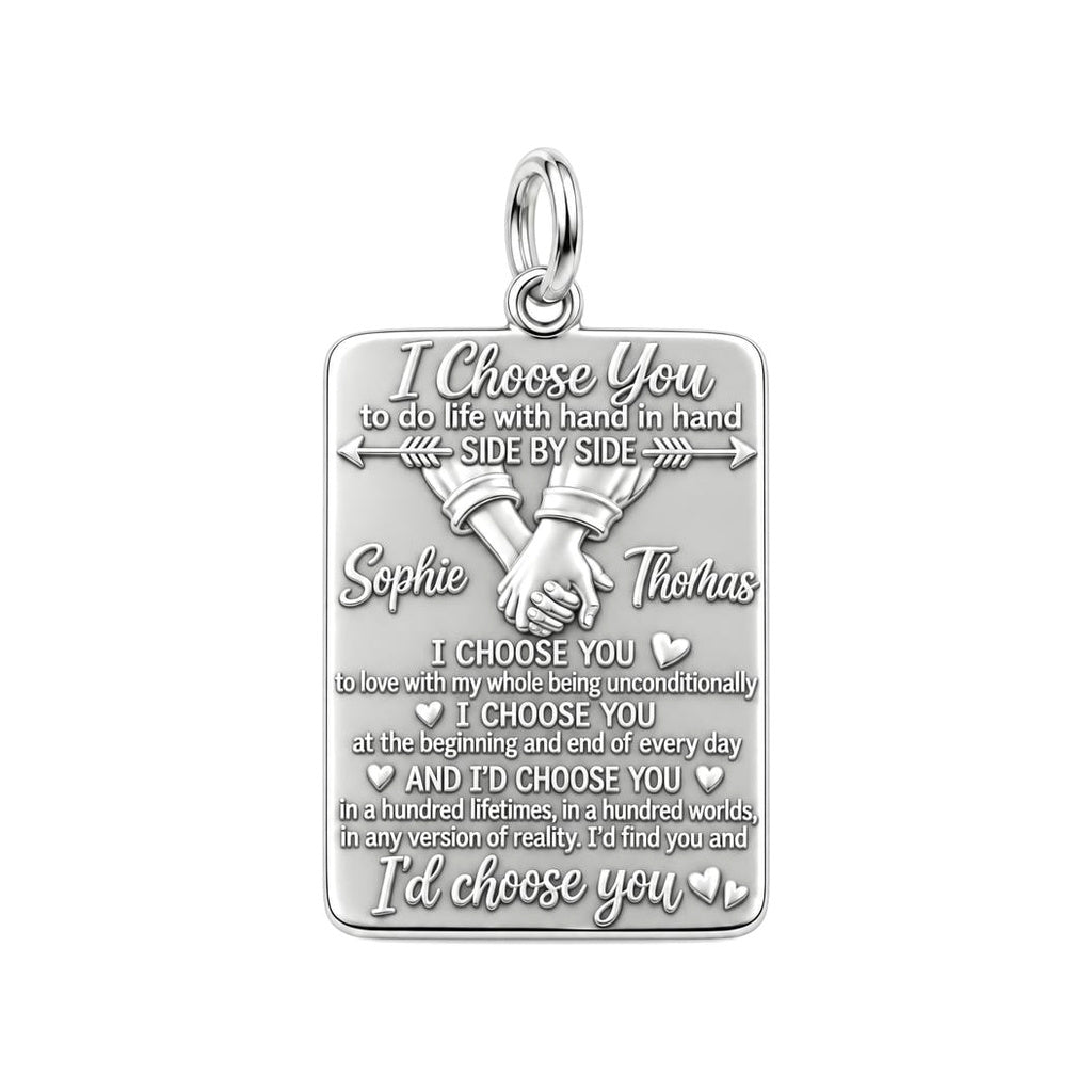 I Choose You Charm Bracelet – Personalized Couple Gift – silver plated 3 cm charm, front view