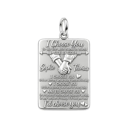 I Choose You Charm Bracelet – Personalized Couple Gift – silver plated 3 cm charm, front view