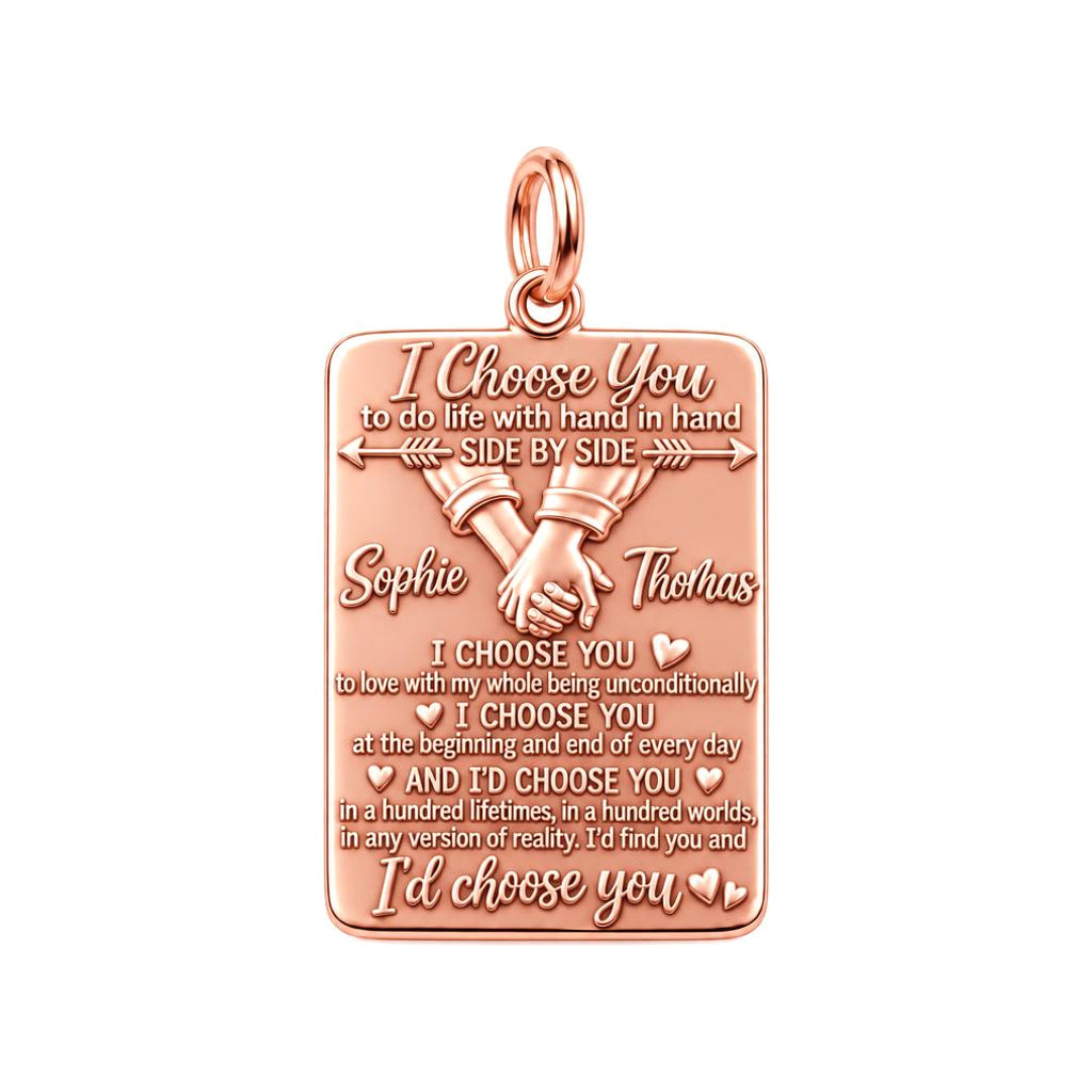I Choose You Charm Bracelet – Personalized Couple Gift – rose gold 3 cm charm, front view