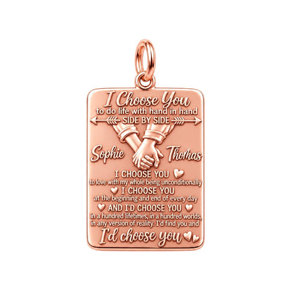 I Choose You Charm Bracelet – Personalized Couple Gift – rose gold 3 cm charm, front view