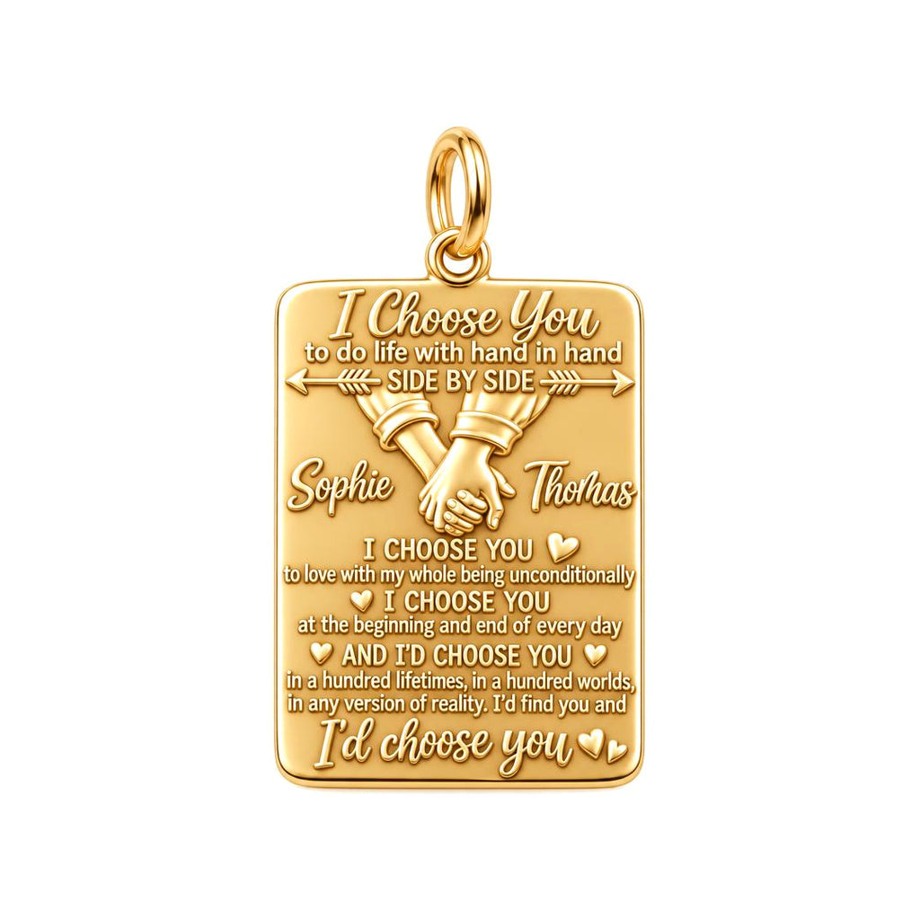 I Choose You Charm Bracelet – Personalized Couple Gift – 18K gold plated 3 cm charm, front view