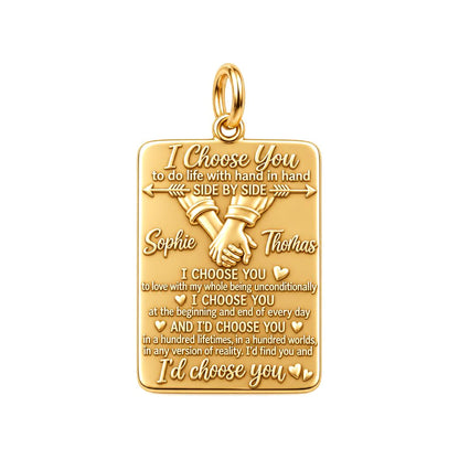 I Choose You Charm Bracelet – Personalized Couple Gift – 18K gold plated 3 cm charm, front view
